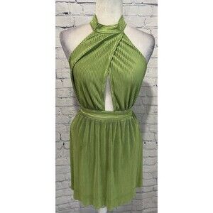 NWT Sincerely Jules Green Pleated Keyhole Halter Mini Dress Size Small